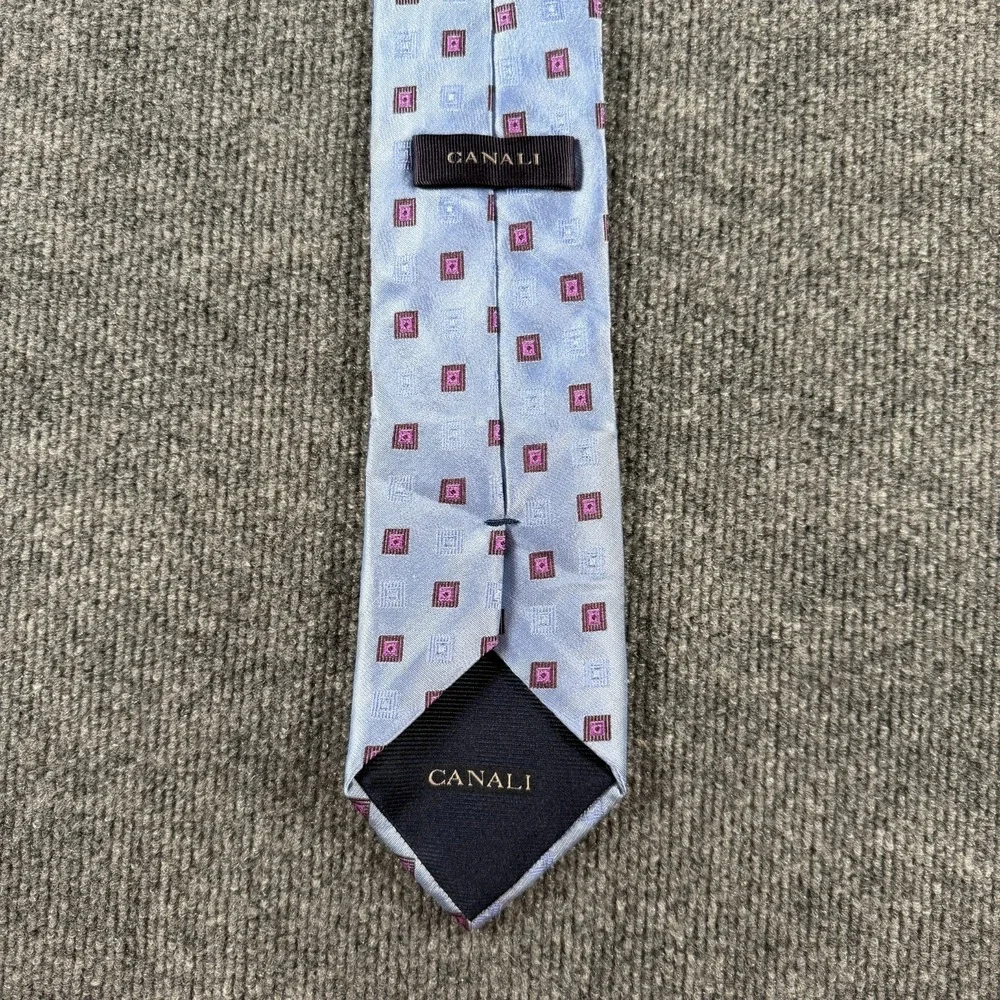 Canali Tie Blue Jacquard Geometric Squares Modern Luxury 3.75